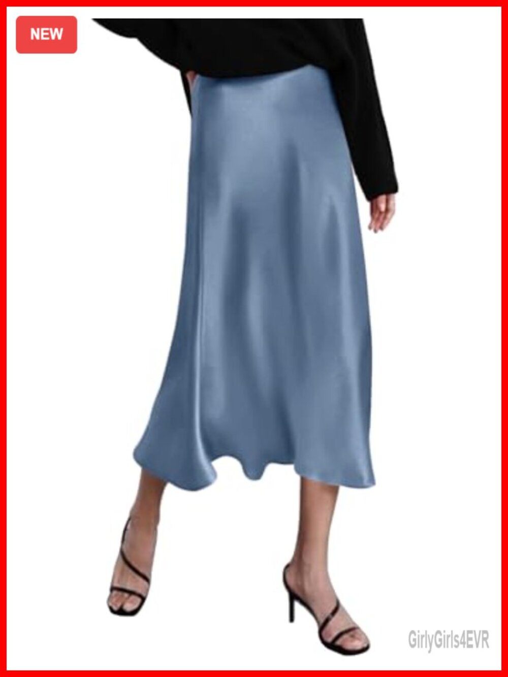 High Waisted Satin Midi Skirt Elegant Work Wear Office